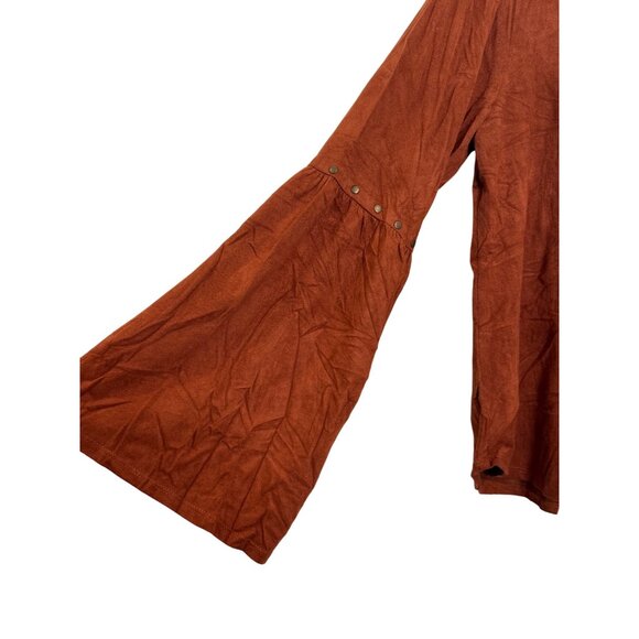 Style & Co Petite Womens Bell Sleeve Top Size PM Rust Studded V-Neck Polyester B - Picture 4 of 4